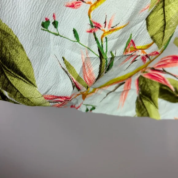 Zara Birds of Paradise Floral Open Back Dress Large Green Pink - Picture 10 of 16